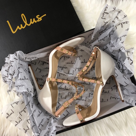 Lulus Shoes - Rockstud Lulu’s Cream & White Heels
